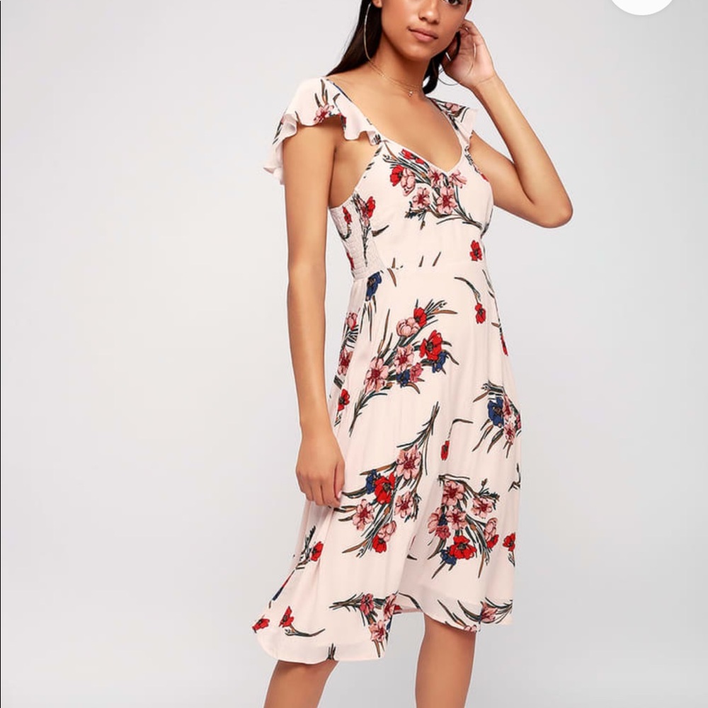 LULUS - Bow-quet Blush Floral Print Midi Dress
